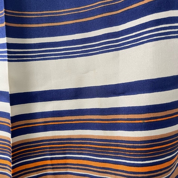 Christian DIOR Rare Vintage Rectangular Blue/Orange/Tan/White Striped Silk Scarf - Picture 8 of 10